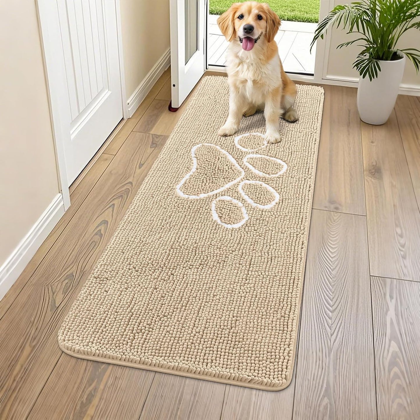 Smiry Dog Door Mat for Muddy Paws - Absorbent Chenille Rug