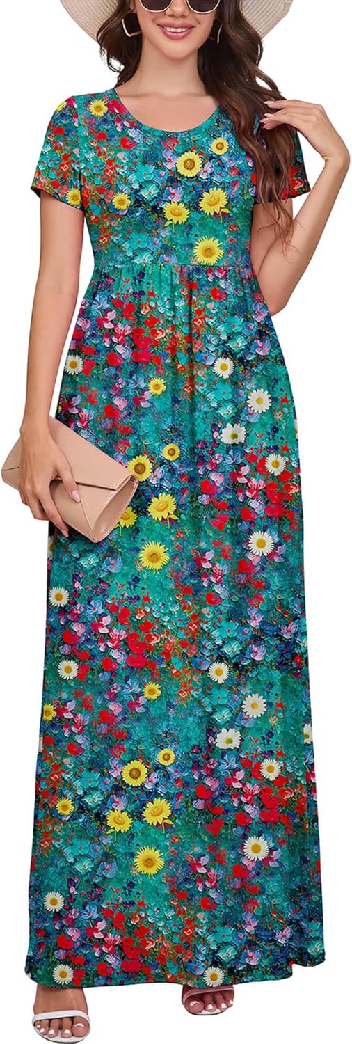 DEARCASE Maxi Dress for Women with Pockets and Short Sleeves