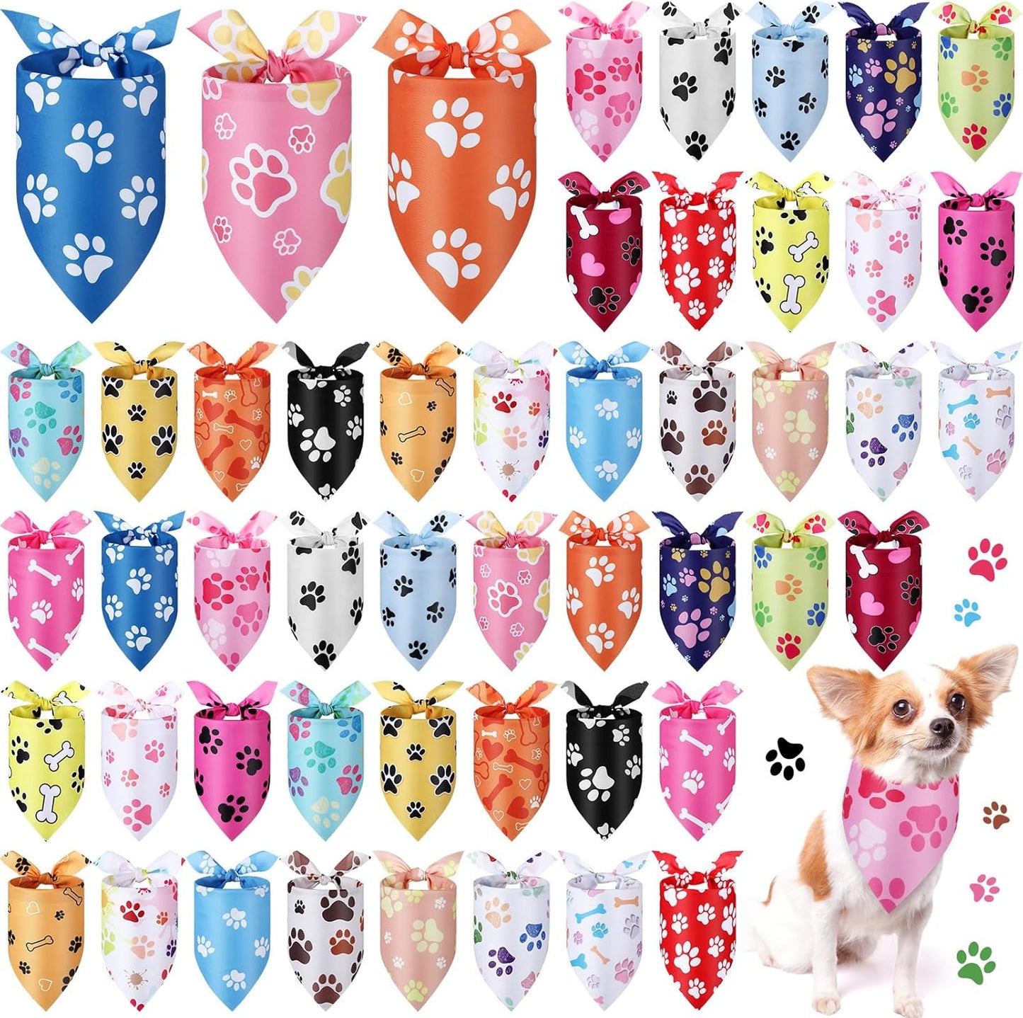 100 Pieces Dog Paw Print Bandanas for Dogs - Cute Accessories