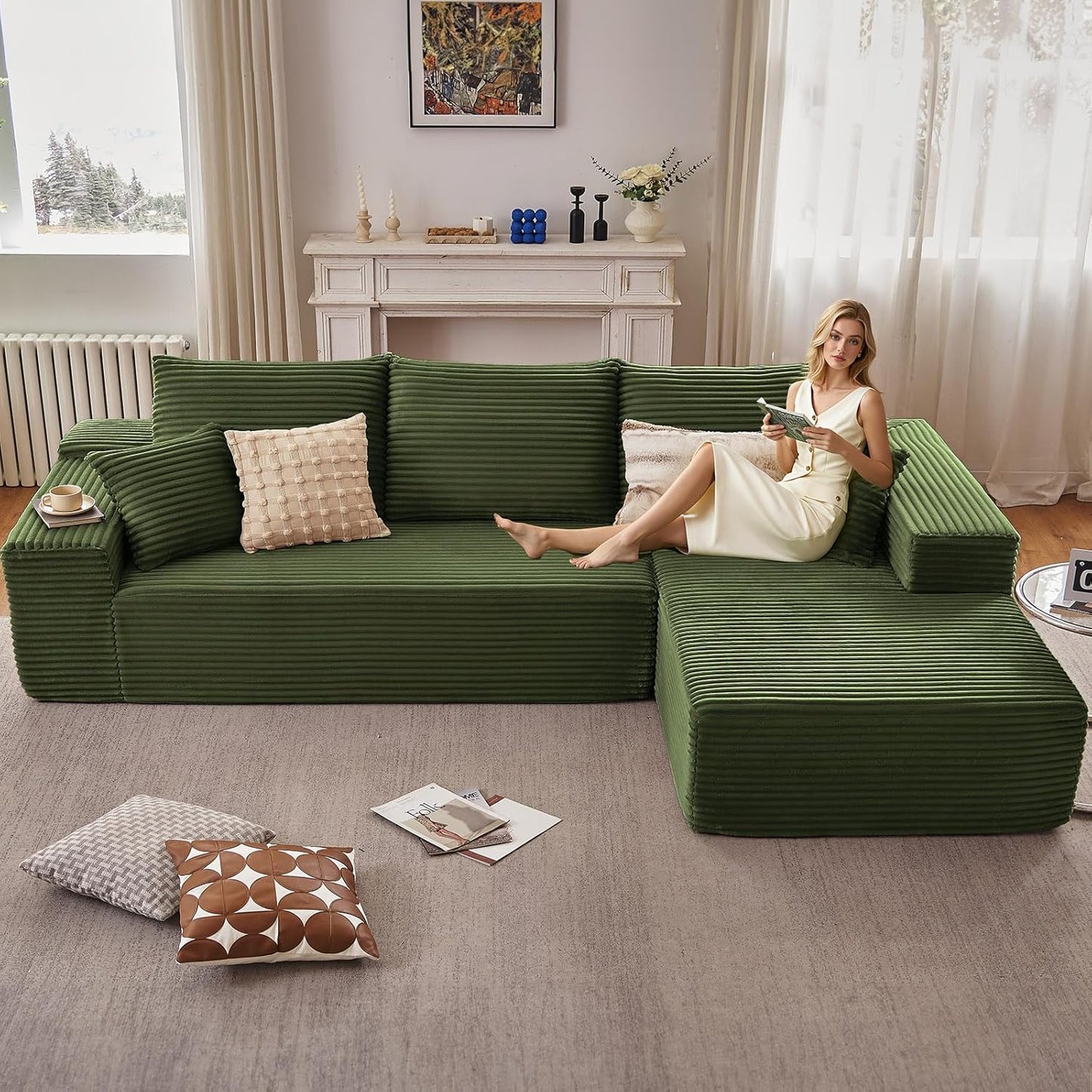 107 Inch Cloud Sectional Couch with L-Shape Chaise for Comfort
