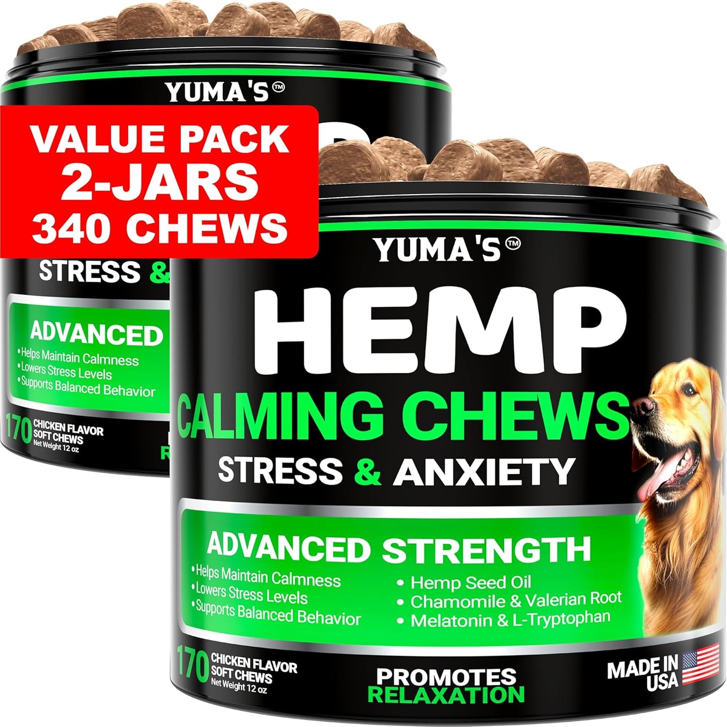 YUMA'S Hemp Calming Chews for Dogs - Natural Anxiety Relief