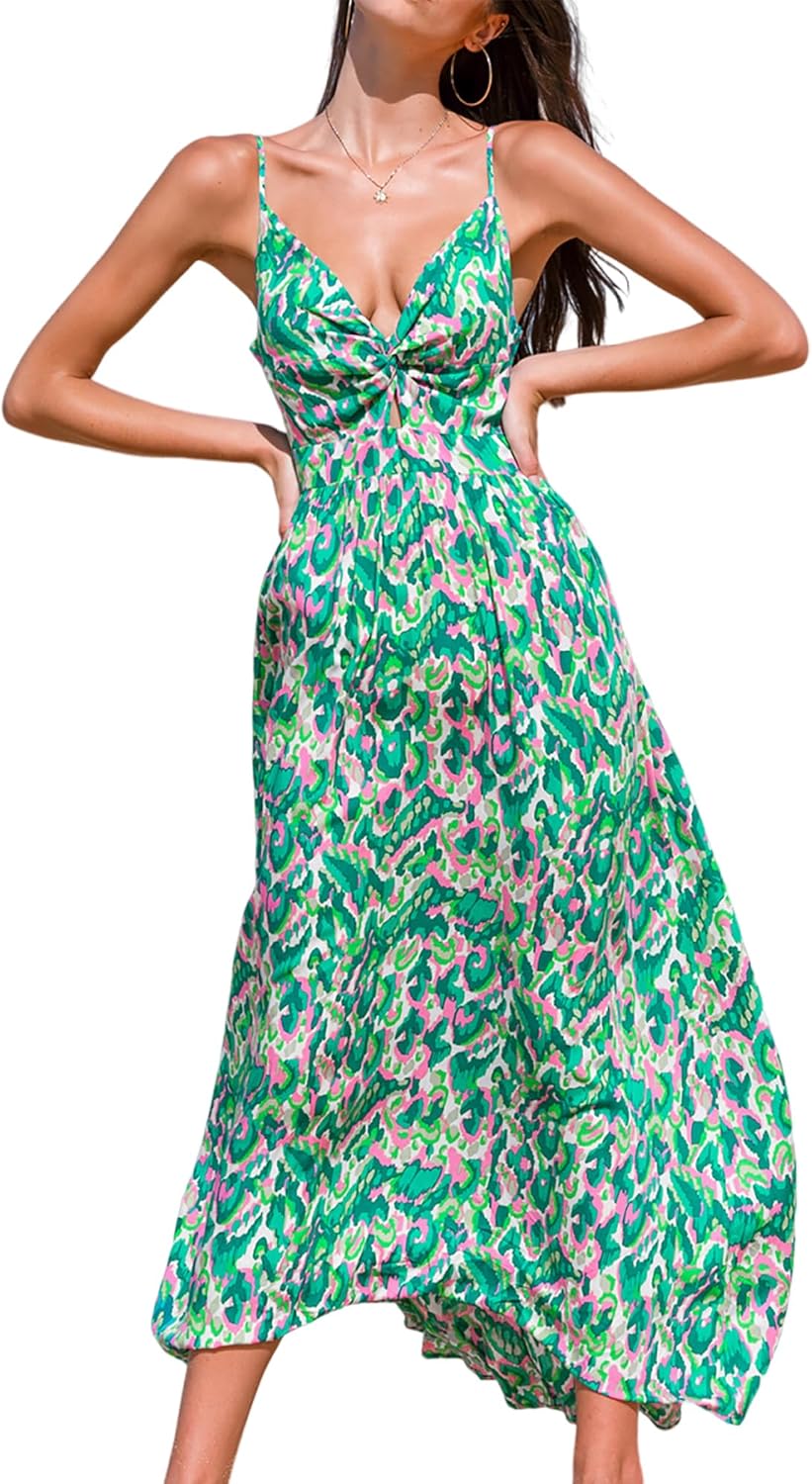 CUPSHE Women's Maxi Dress Floral Print Twisted V Neck Sleeveless