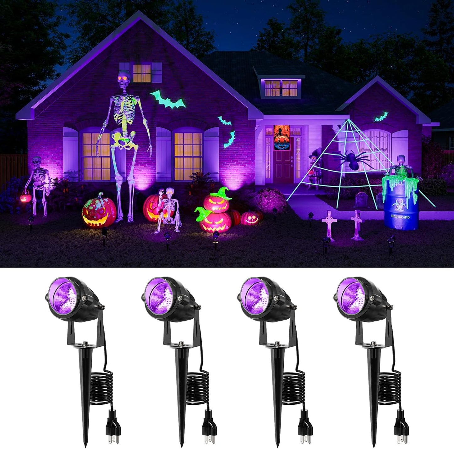 4 Pack Halloween UV Landscape Spotlights for Outdoor Decor