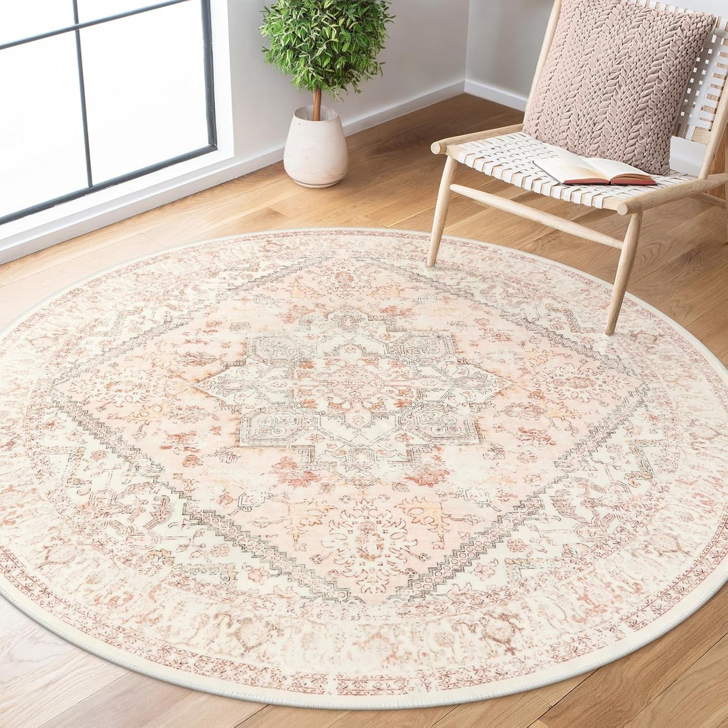 LIVEBOX Washable Peachy Pink Rug for Bedroom and Living Room
