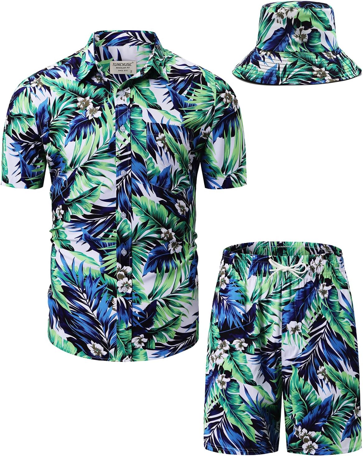 TUNEVUSE Mens Hawaiian Shirts and Shorts Set for Summer Fun