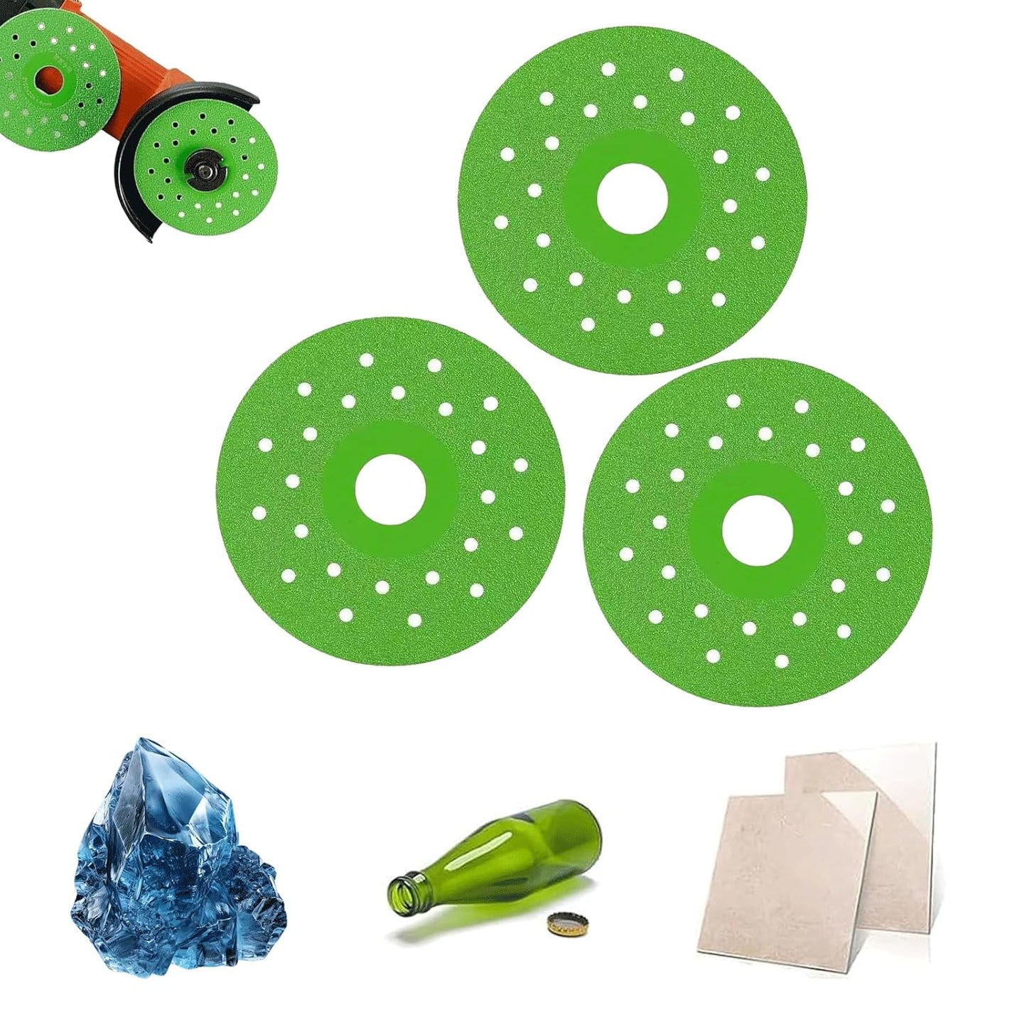 Diamond Cutting Disc Set, 4 Glass/Marble Tile Cutter, Indestructible, Angle Grinder Use