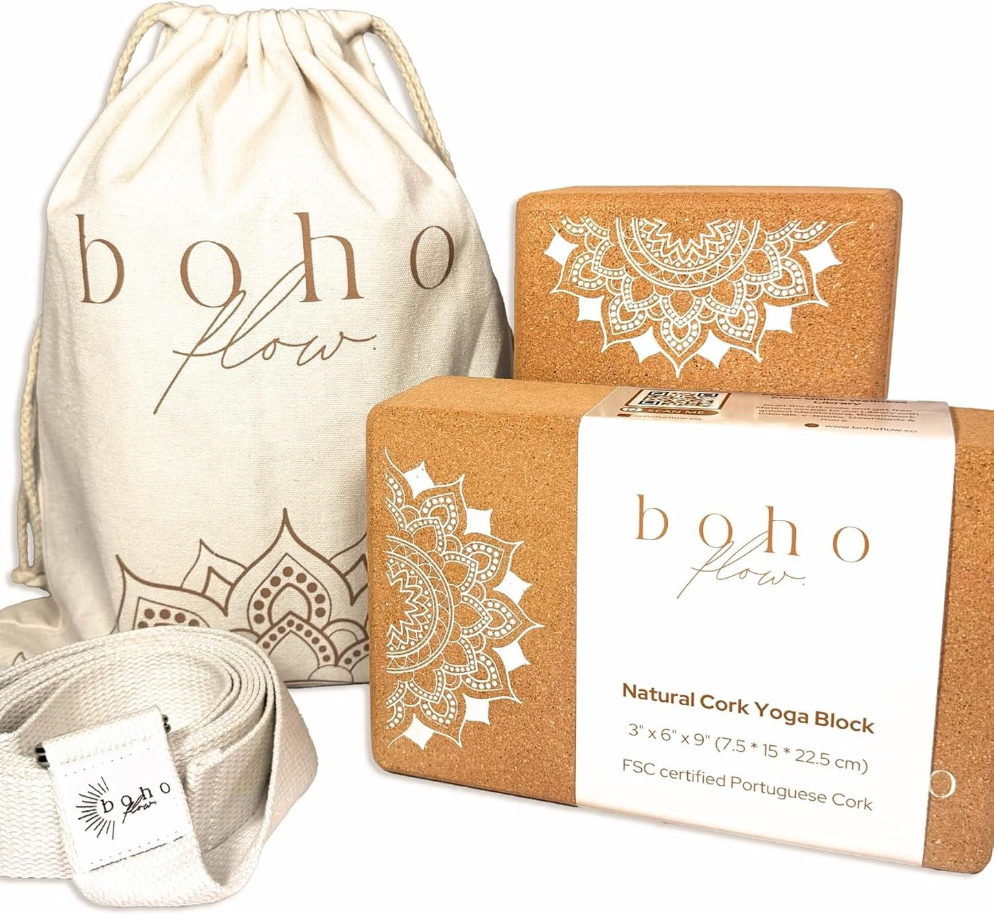 Boho Flow Cork Yoga Blocks Set | Eco-Friendly & Durable | 2 Pack