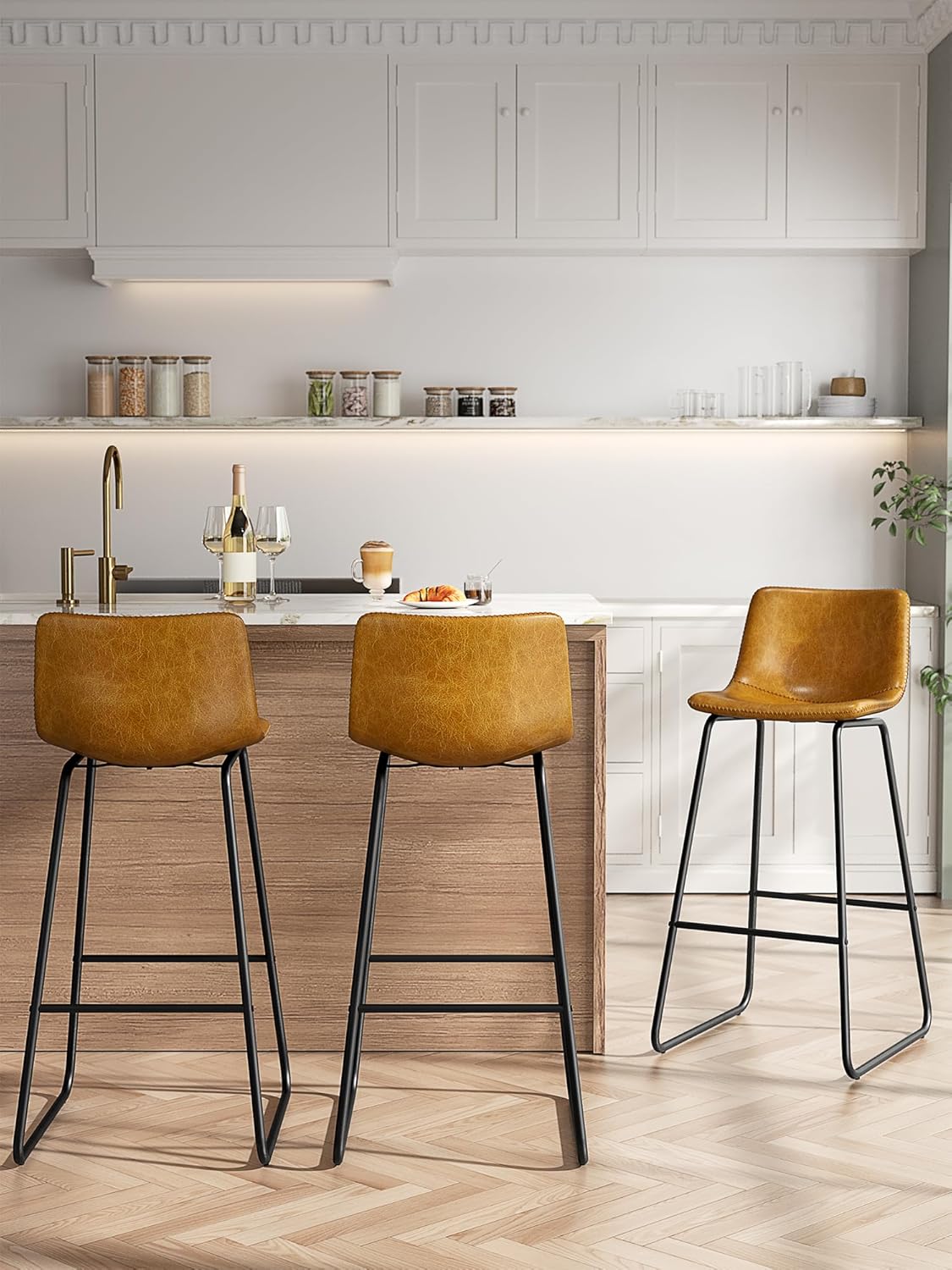 Modern Faux Leather Bar Stools Set of 3 for Kitchen Island