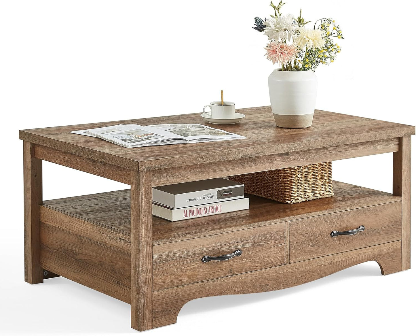 LINSY HOME Farmhouse Coffee Table with Storage - Chic Storage Solution