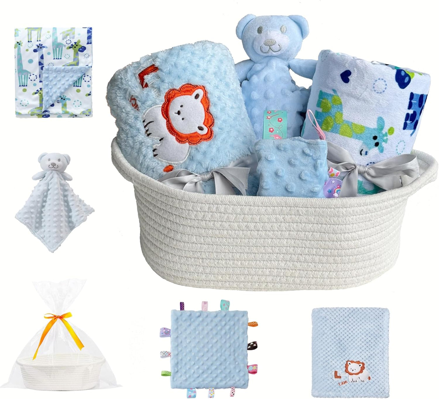 CREVENT Baby Welcome Gift Set Storage Basket with 2 Blankets