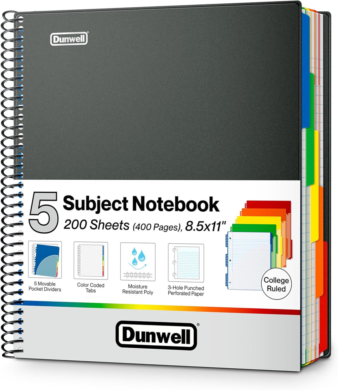 Dunwell 5-Subject Notebook: 400 Pages, Movable Dividers