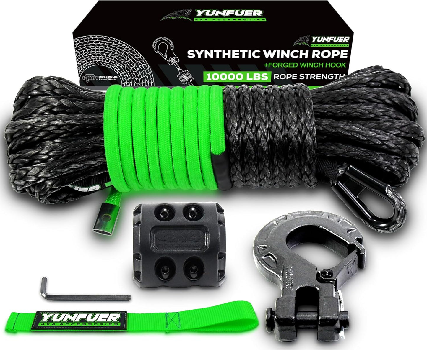 Synthetic Winch Rope Cable Kit for ATV UTV - 1/4in x 50ft