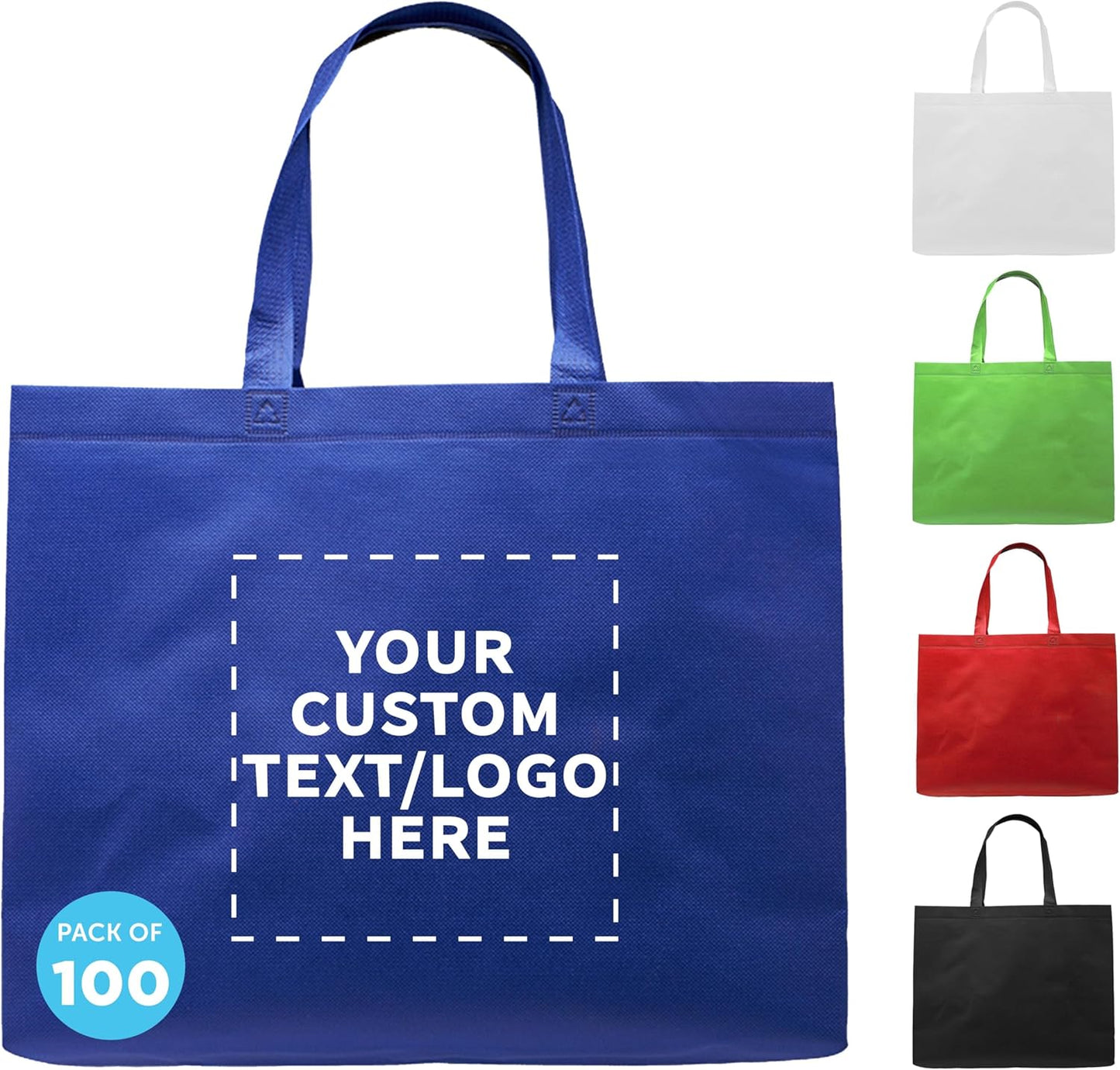 Custom Jumbo Sized Tote Bags Set of 100 - Reusable Grocery Bags