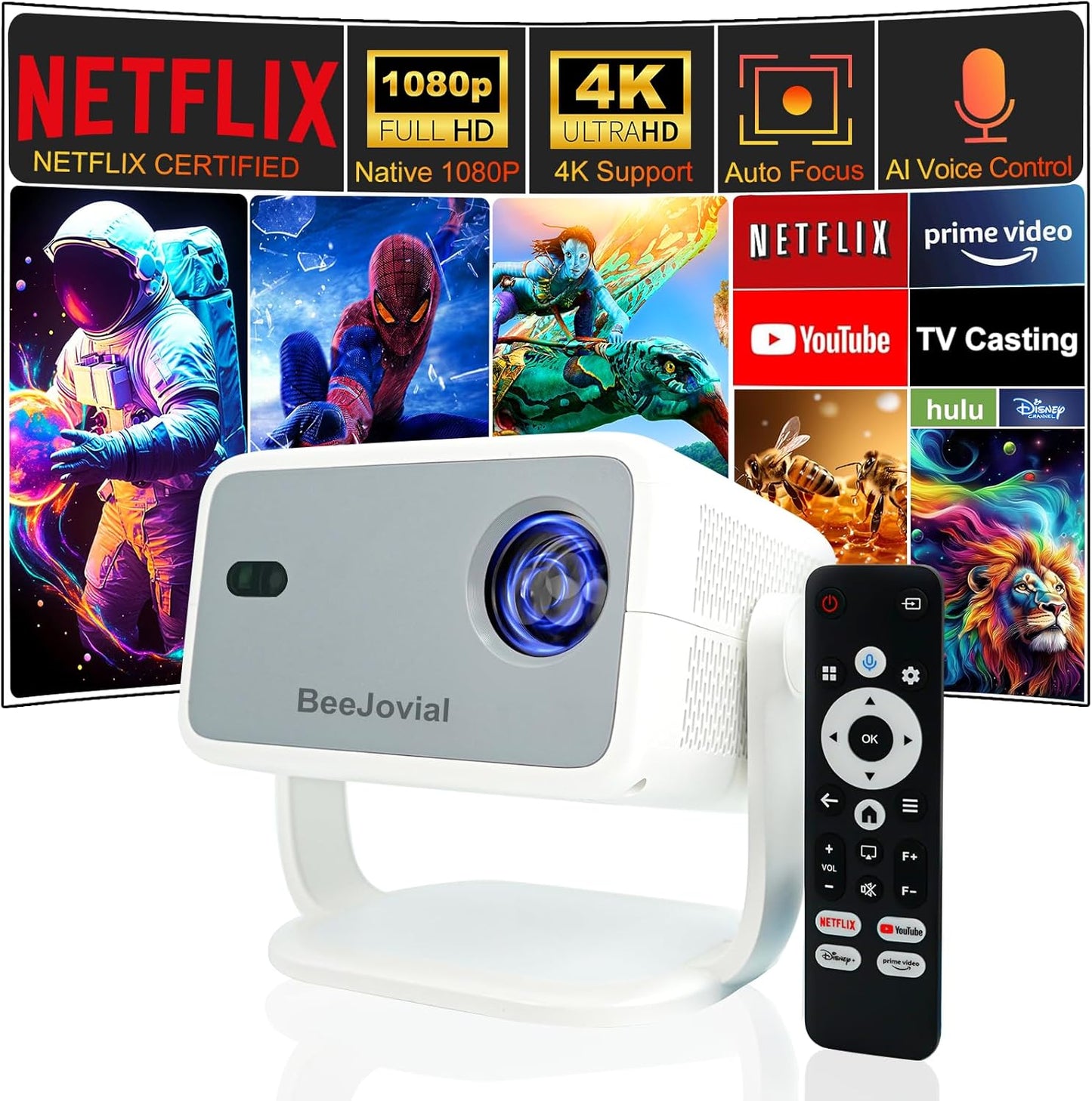 Mini Projector WiFi Bluetooth with Built-in Netflix and YouTube