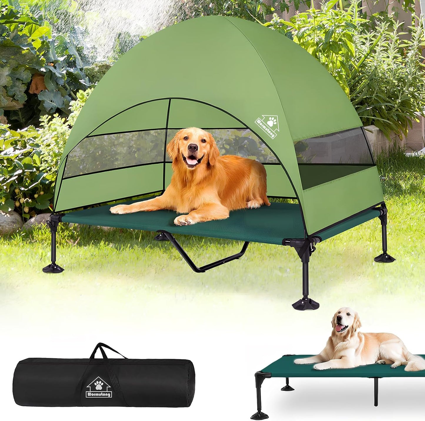 Elevated Outdoor Dog Bed with Canopy for Camping & Patio
