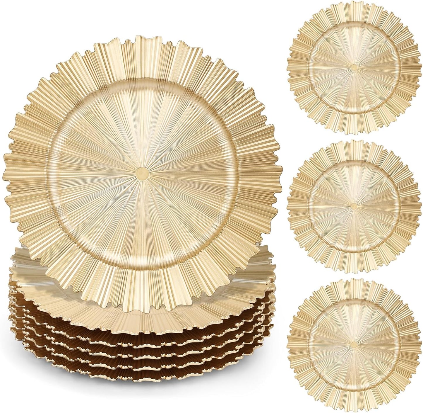 Set of 6 Elegant Gold Charger Plates - Luxury Dining Essential