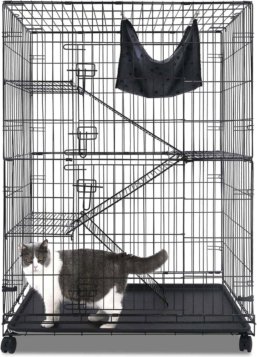 Spacious 50 Inch Cat Cages for Indoor Cats with Hammock & Ramp