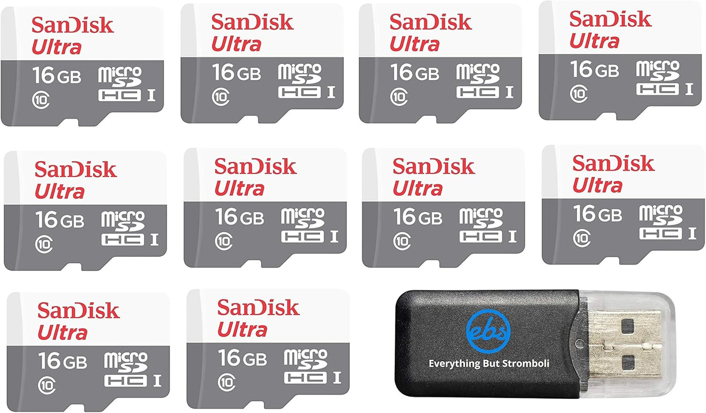 SanDisk 16GB Micro SDXC Ultra (10 Pack) Class 10 - Bundle with Card Reader