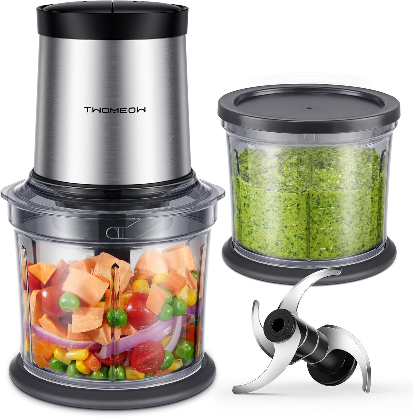 Twomeow Mini Food Processor - Powerful 2-Speed Chopper