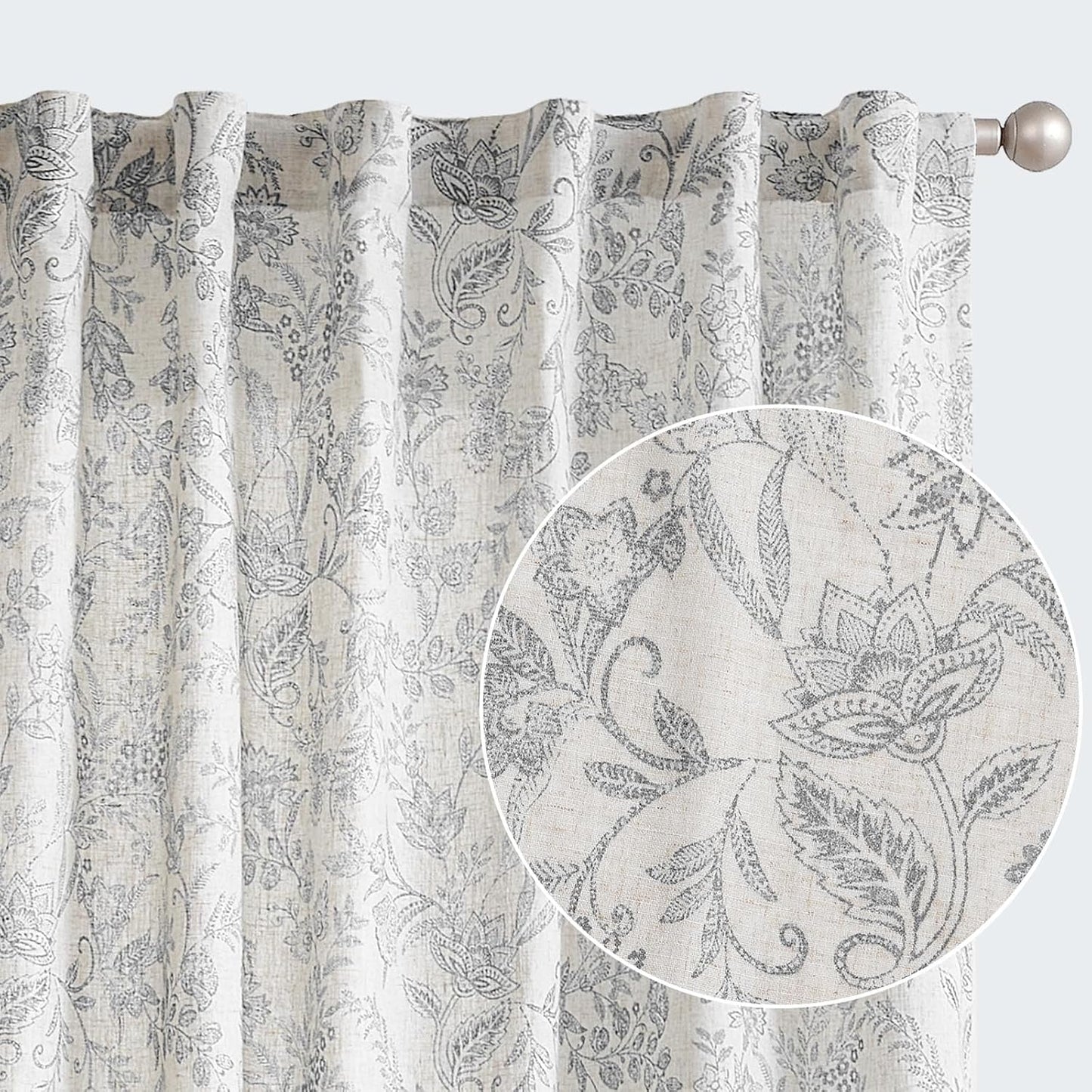 Linen Curtains with Floral Print for Vintage Farmhouse Style
