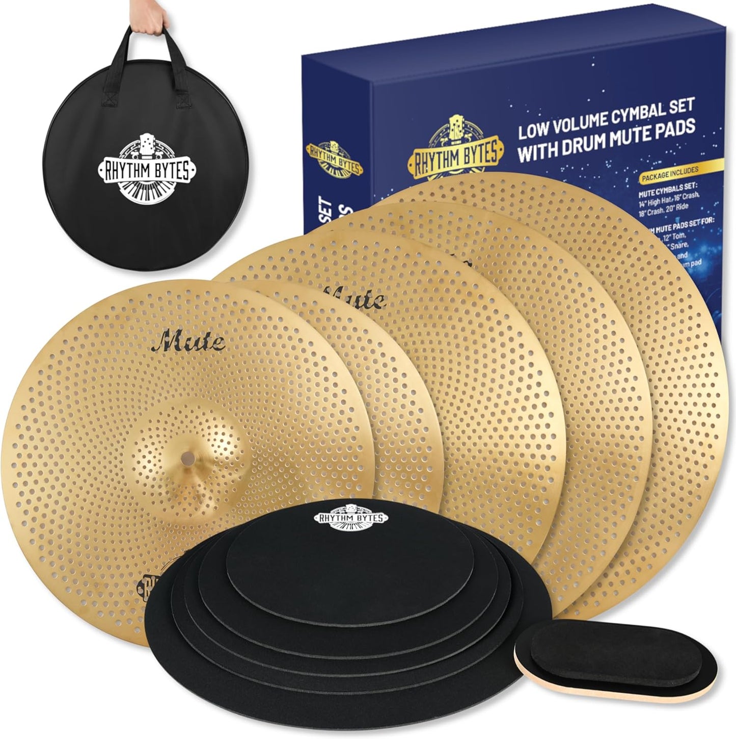Cymbal Pack with Drum Pads | 11pcs Low Volume Cymbals Set
