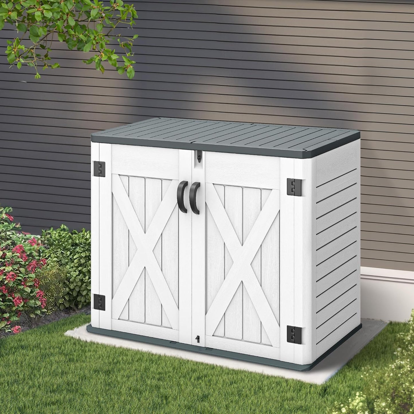 Outdoor Resin Storage Shed with Lockable Door for Garden Tools 39ftin