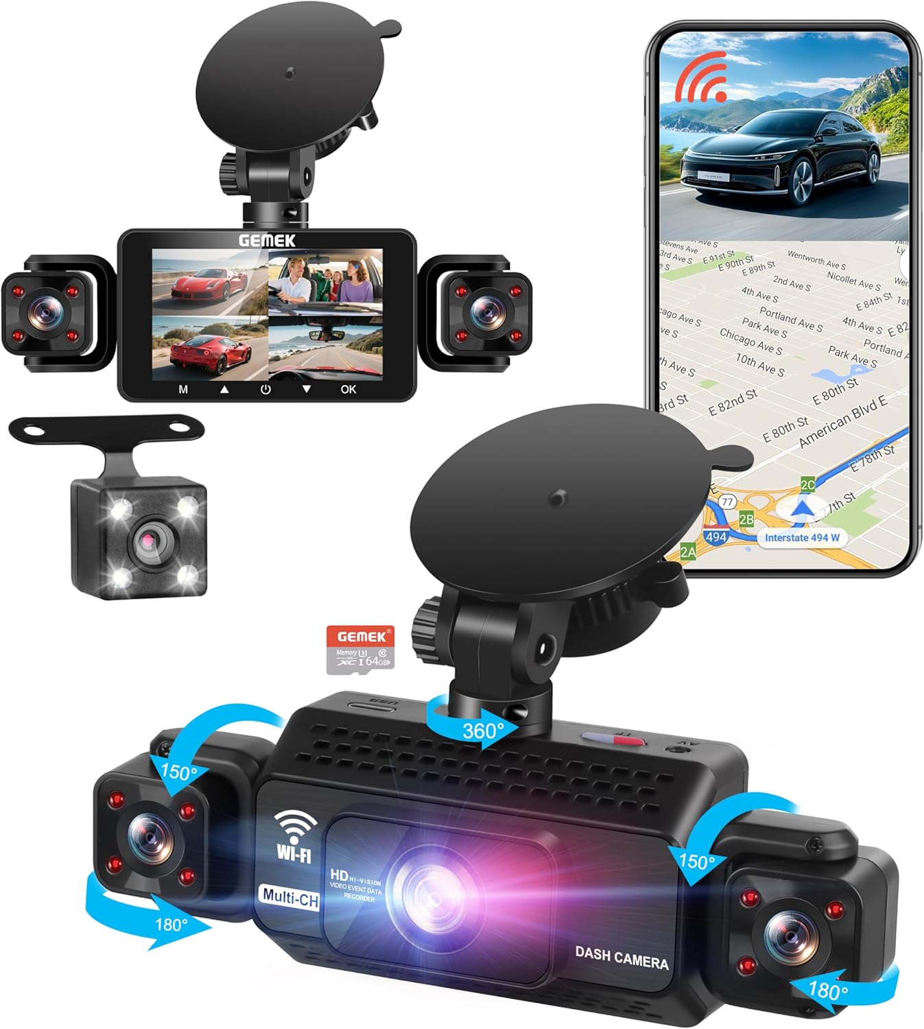 4 Channel Dash Cam with 360 View and Night Vision Features