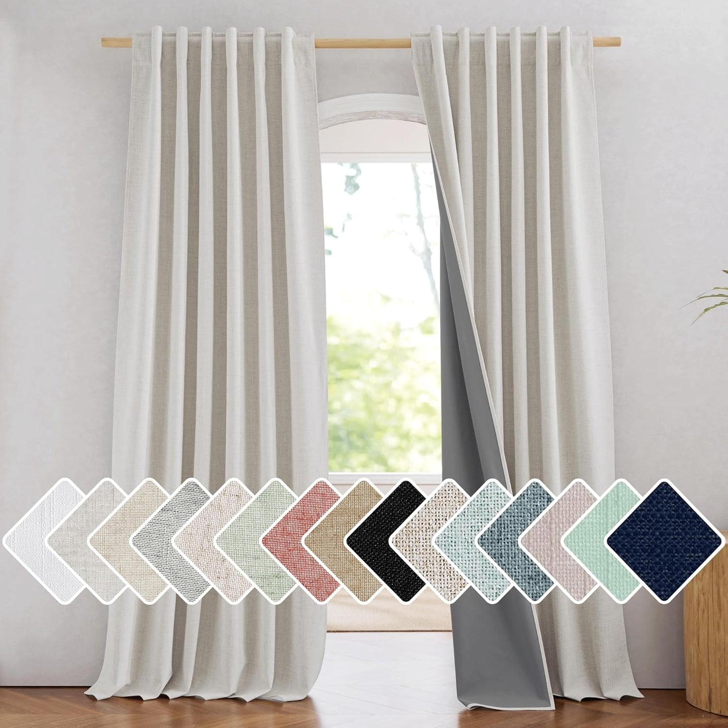 NICETOWN 100% Blackout Linen Curtains for Farmhouse Style Rooms