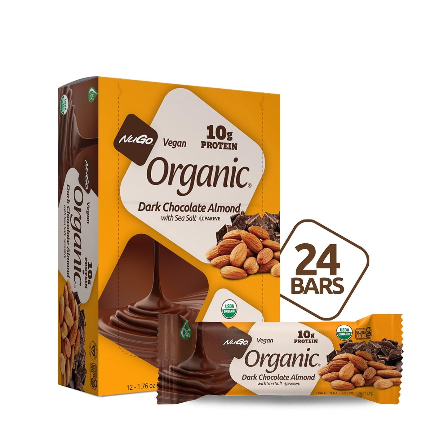 Nugo Organic Dark Chocolate Almond Protein Bars, 10g Vegan Protein