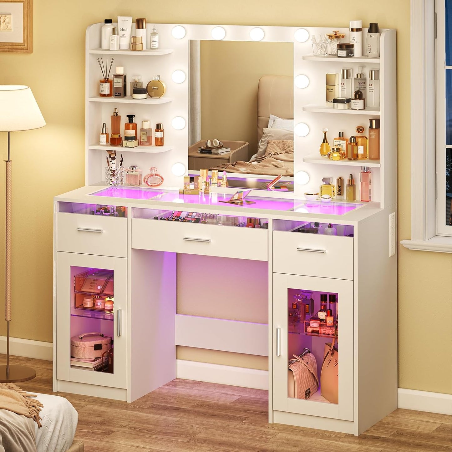 Vanity Desk with RGB Drawers & Cabinet Lights