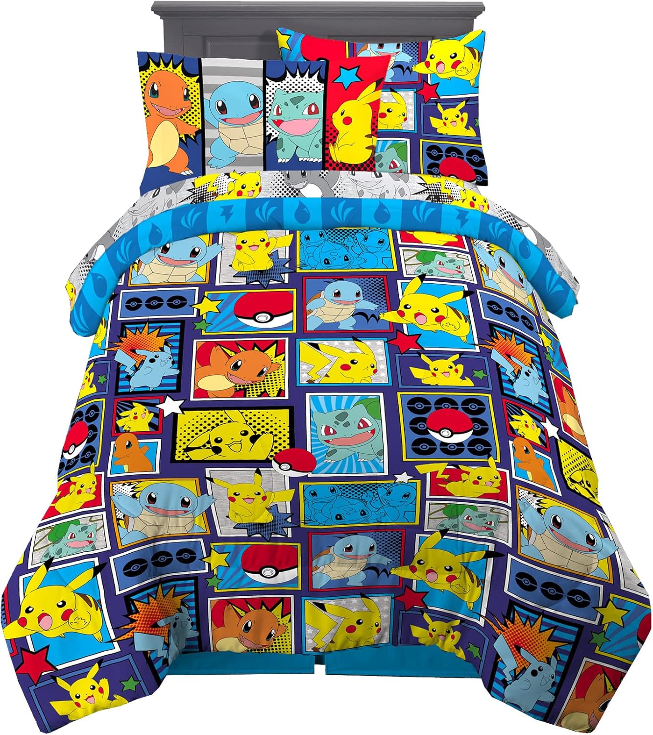 Pokemon Comforter and Sheet Set for Kids, 5 Piece Twin Size