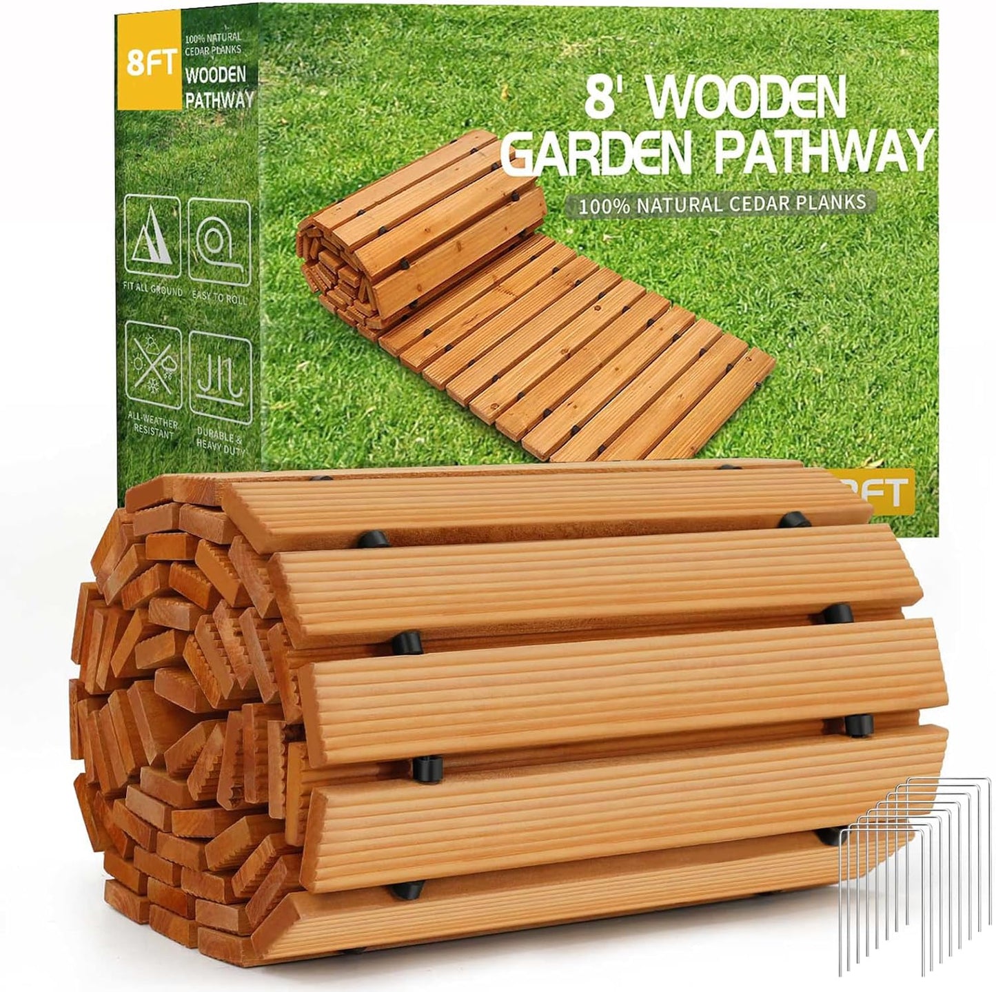 RELIANCER 8ft Wooden Garden Pathway for Outdoor Events and Decor
