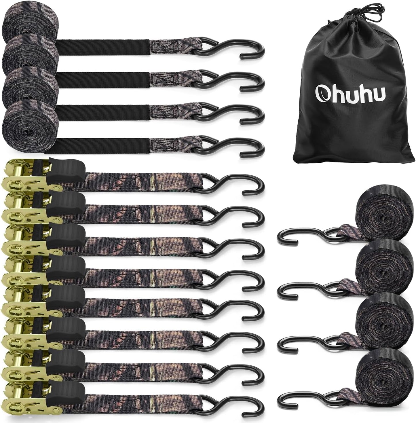 Ohuhu Ratchet Tie Down Strap 8-Pack 15 FT for Heavy Cargo