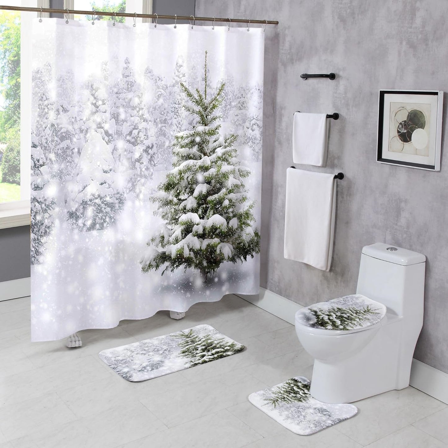 Snowy Forest Xmas Bathroom Set by Moladika