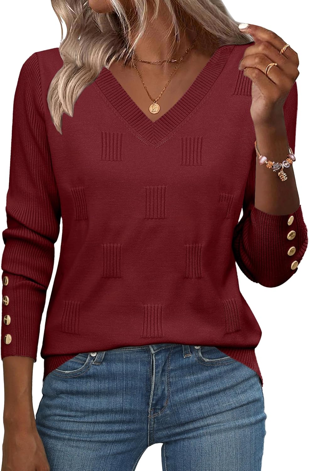 Stylish V Neck Sweater for Women - Lightweight Ribbed Knit Top