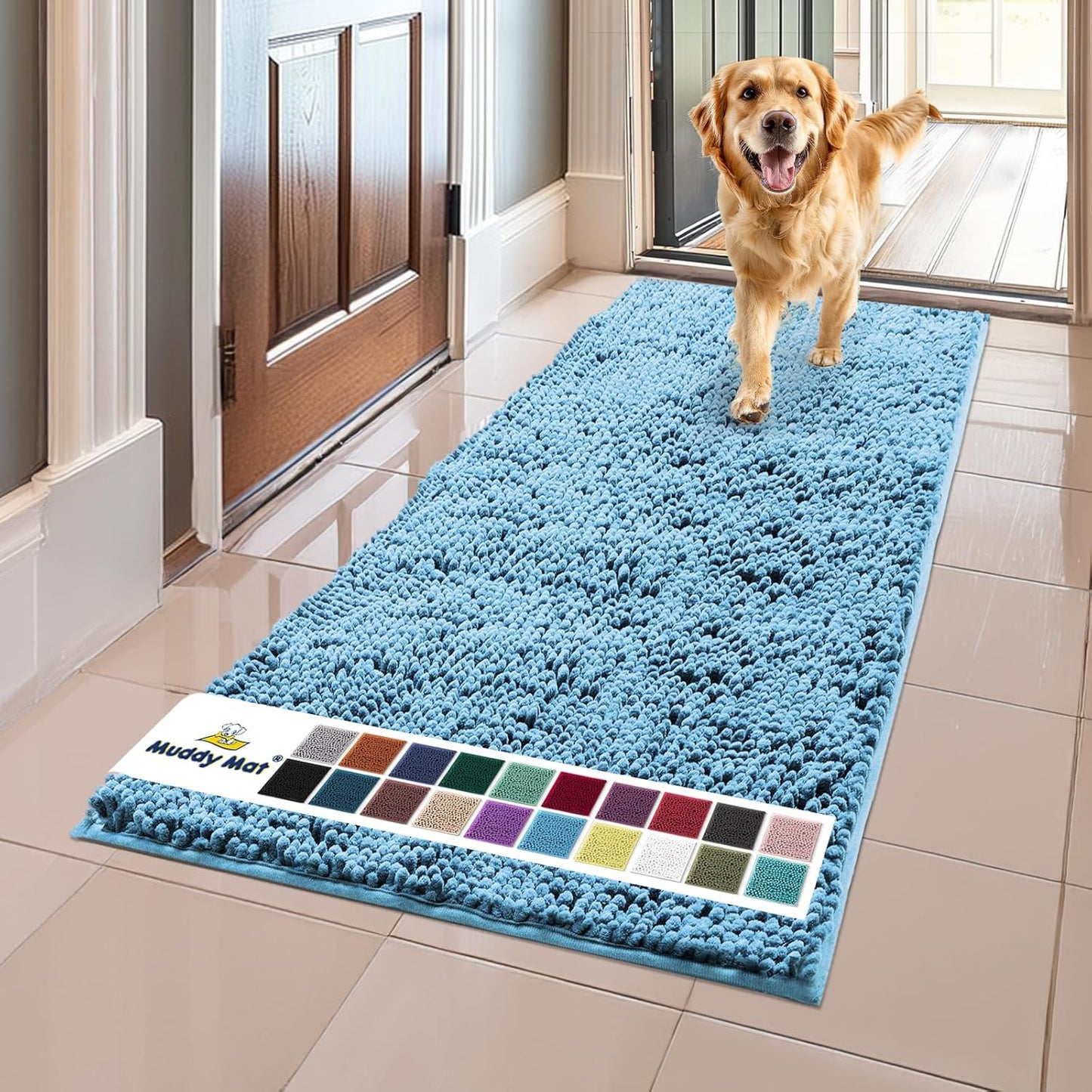 Muddy Mat Original Dog Door Mat for Muddy Paws, Sky Blue 24x60