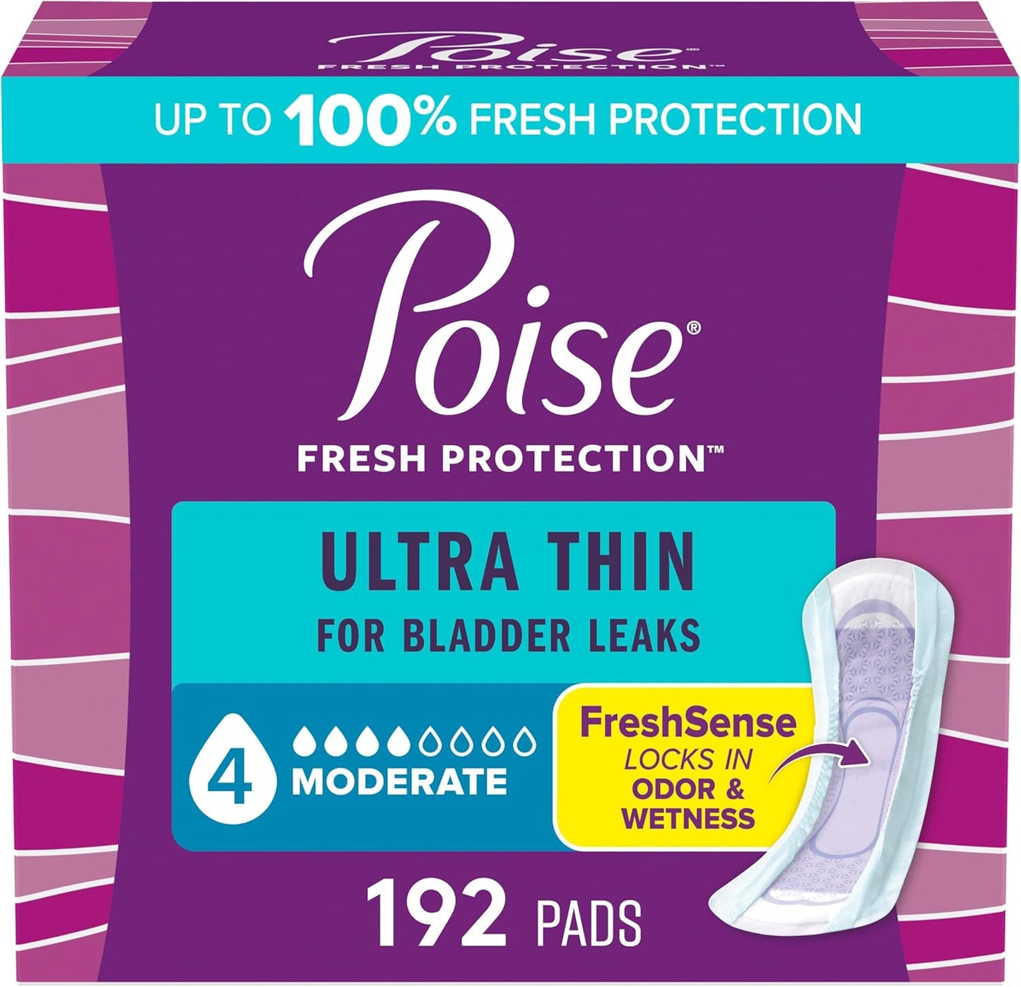 Poise Ultra Thin Incontinence Pads for Bladder Leaks, 192 Count