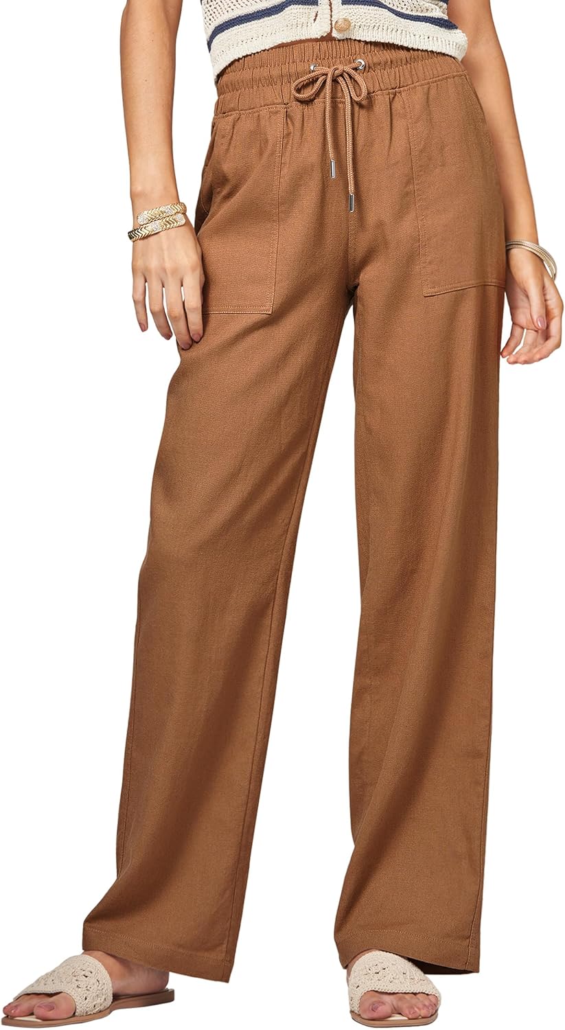 Women Linen Pants Wide Leg Palazzo Pants with Pockets