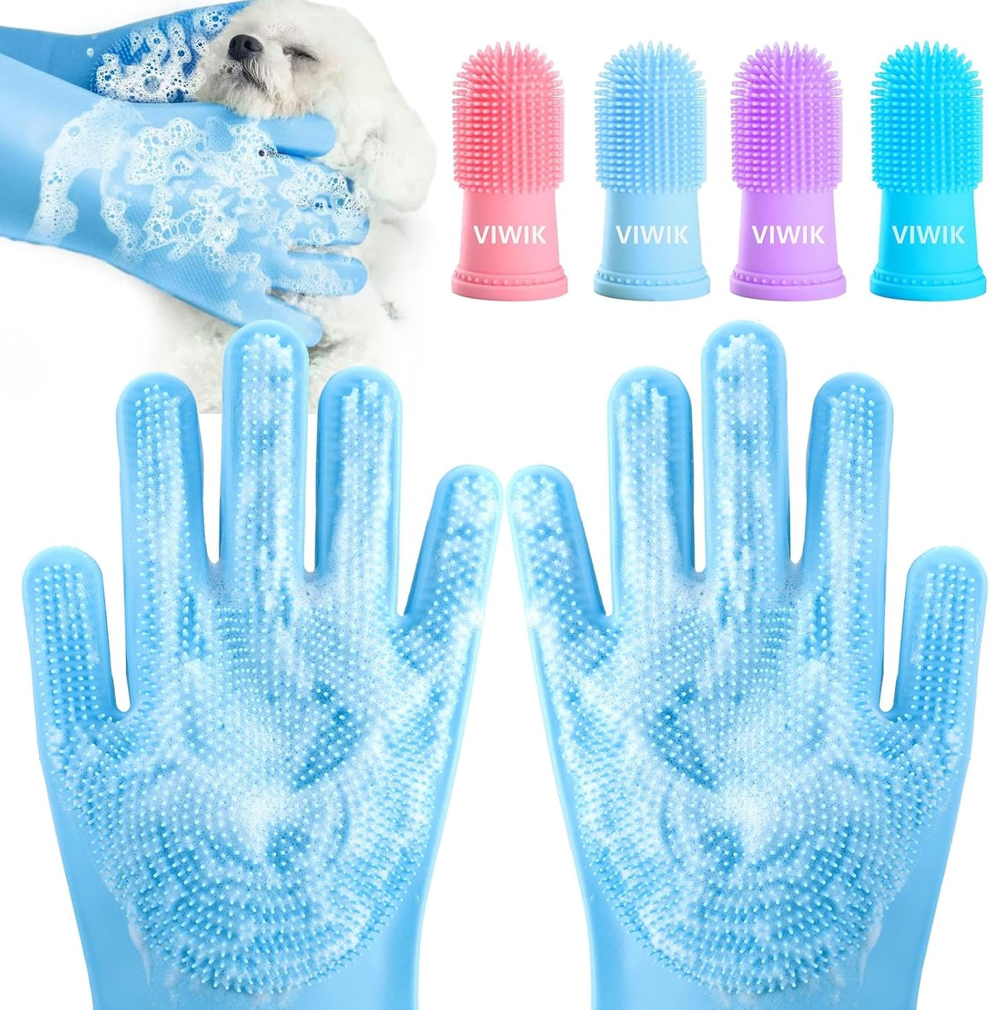 VIWIK Dog Bath Gloves & Toothbrush Set