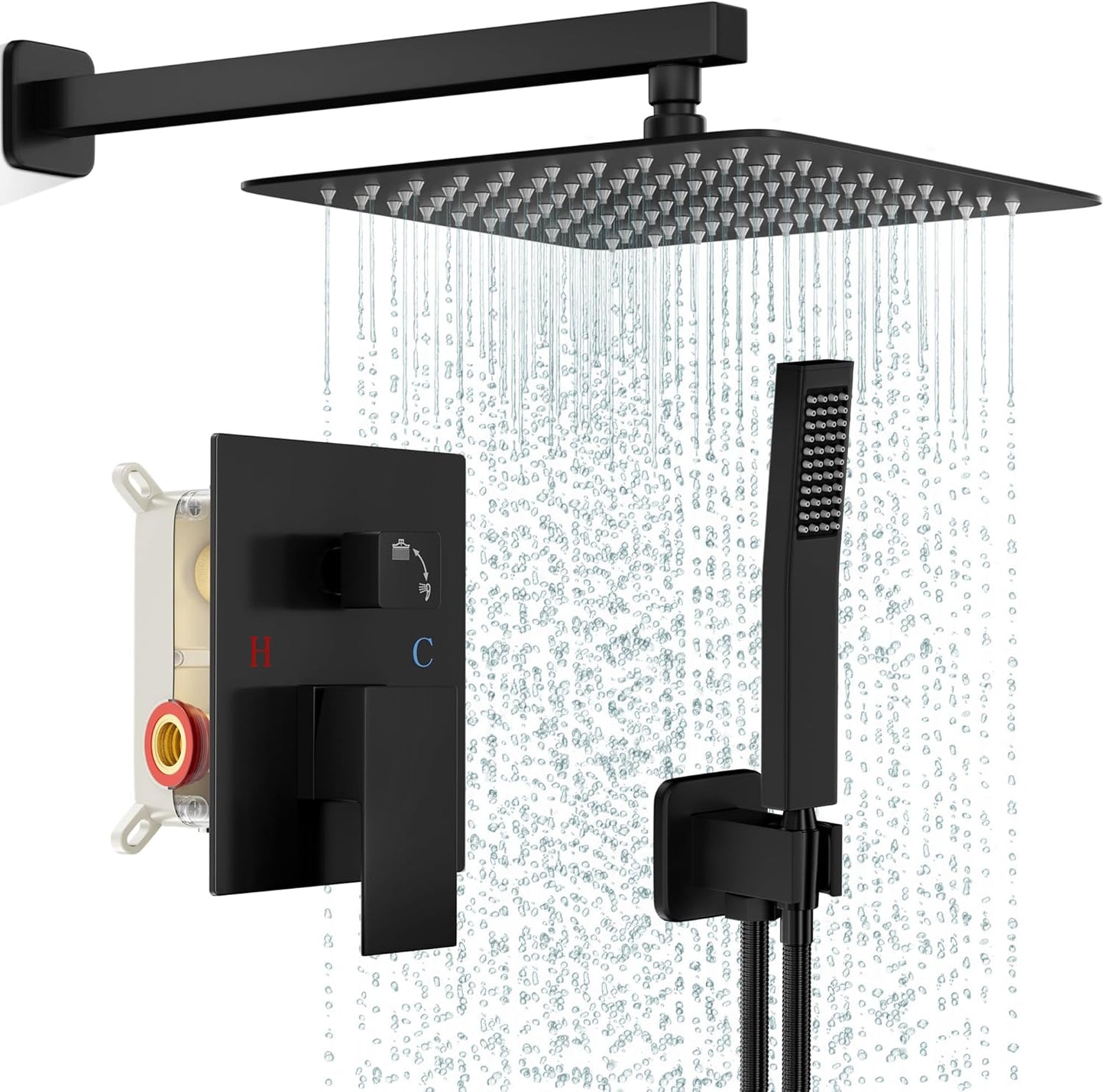 Black Shower Faucet Set with Rainfall Shower System for Home