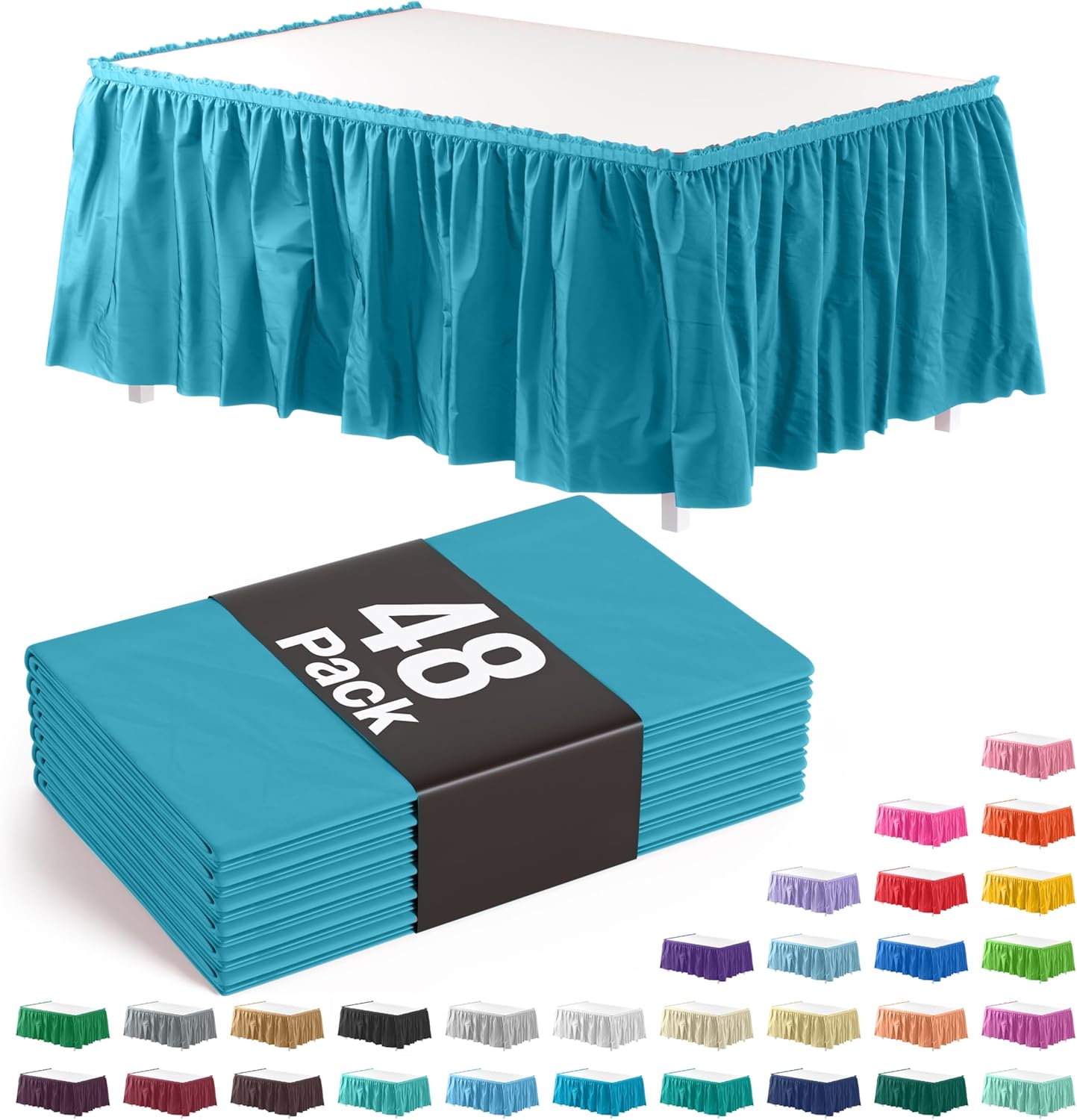 Ruffle Table Skirt Turquoise 14 Ft Long for Elegant Events