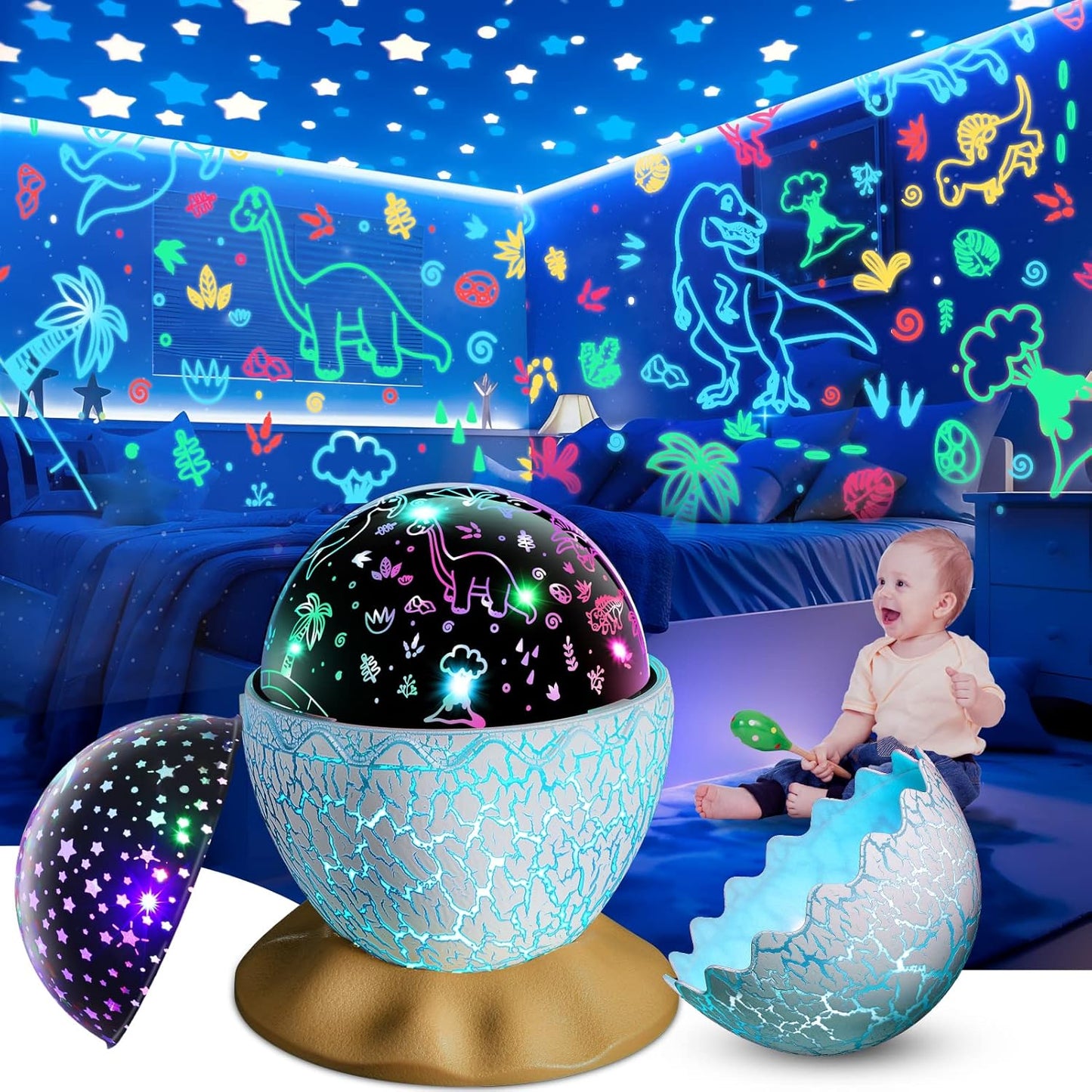 Dino Egg Night Light: 2-in-1 Star Projector