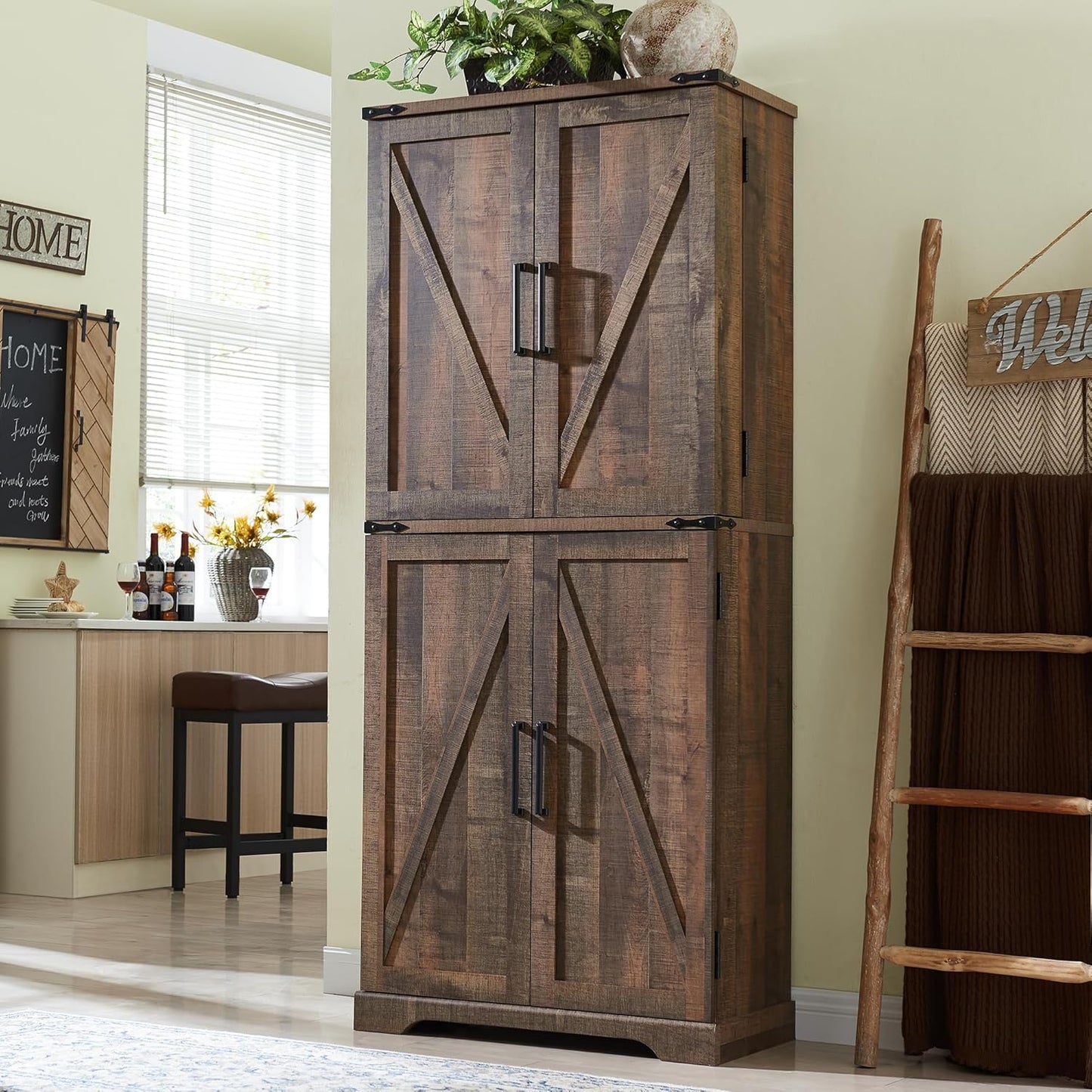 72 Tall Kitchen Pantry with Barn Doors for Rustic Storage