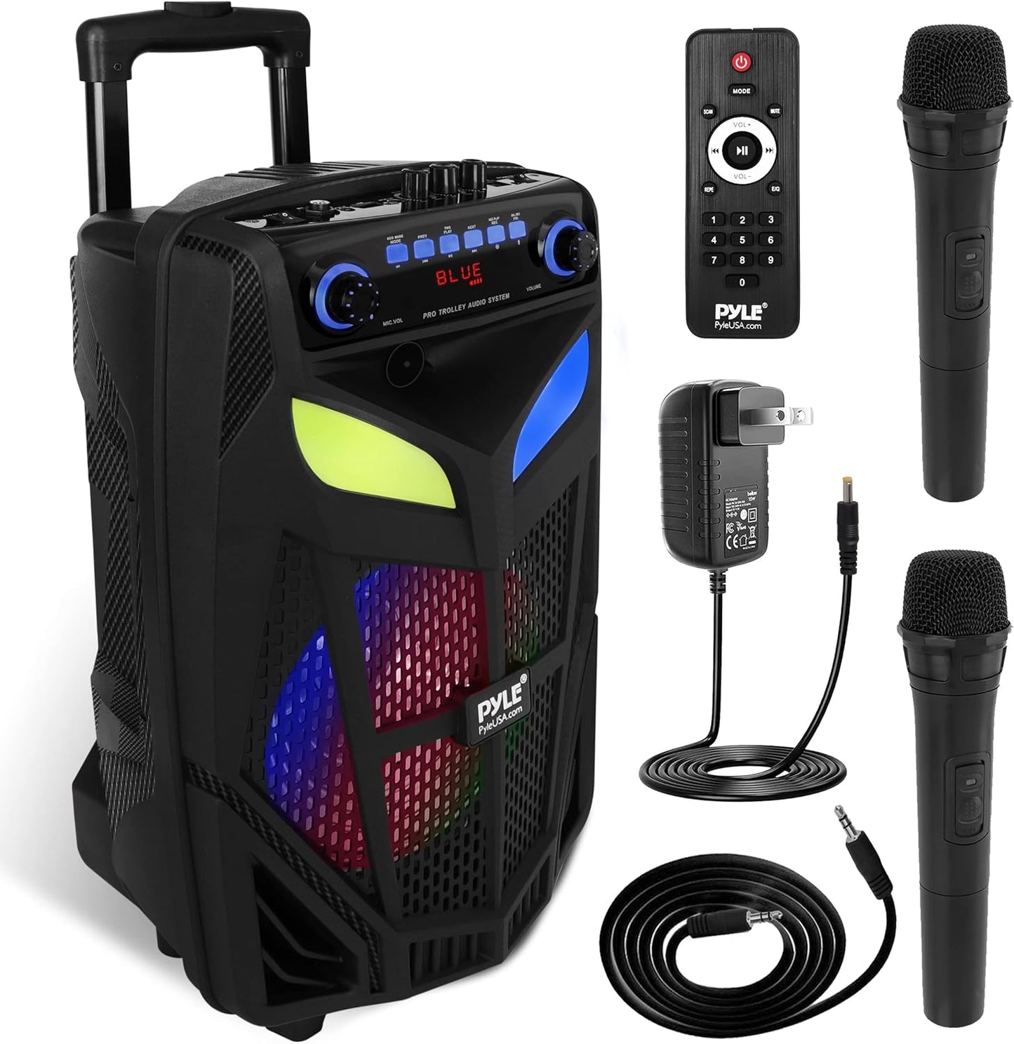 600W Portable Bluetooth Speaker System with Wireless Microphones & Party Lights