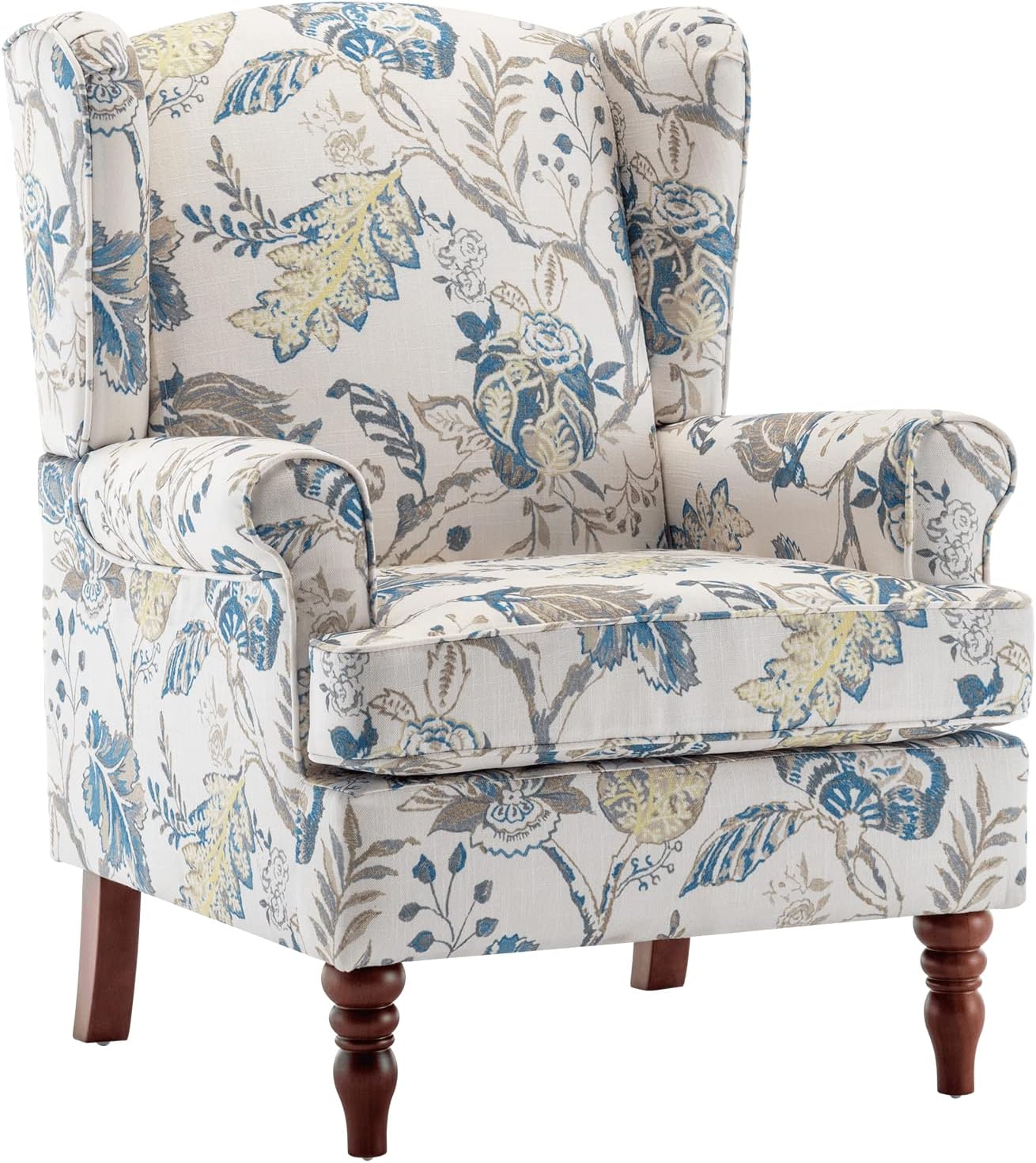 Chic Blue Floral Accent Chair by MELLCOM