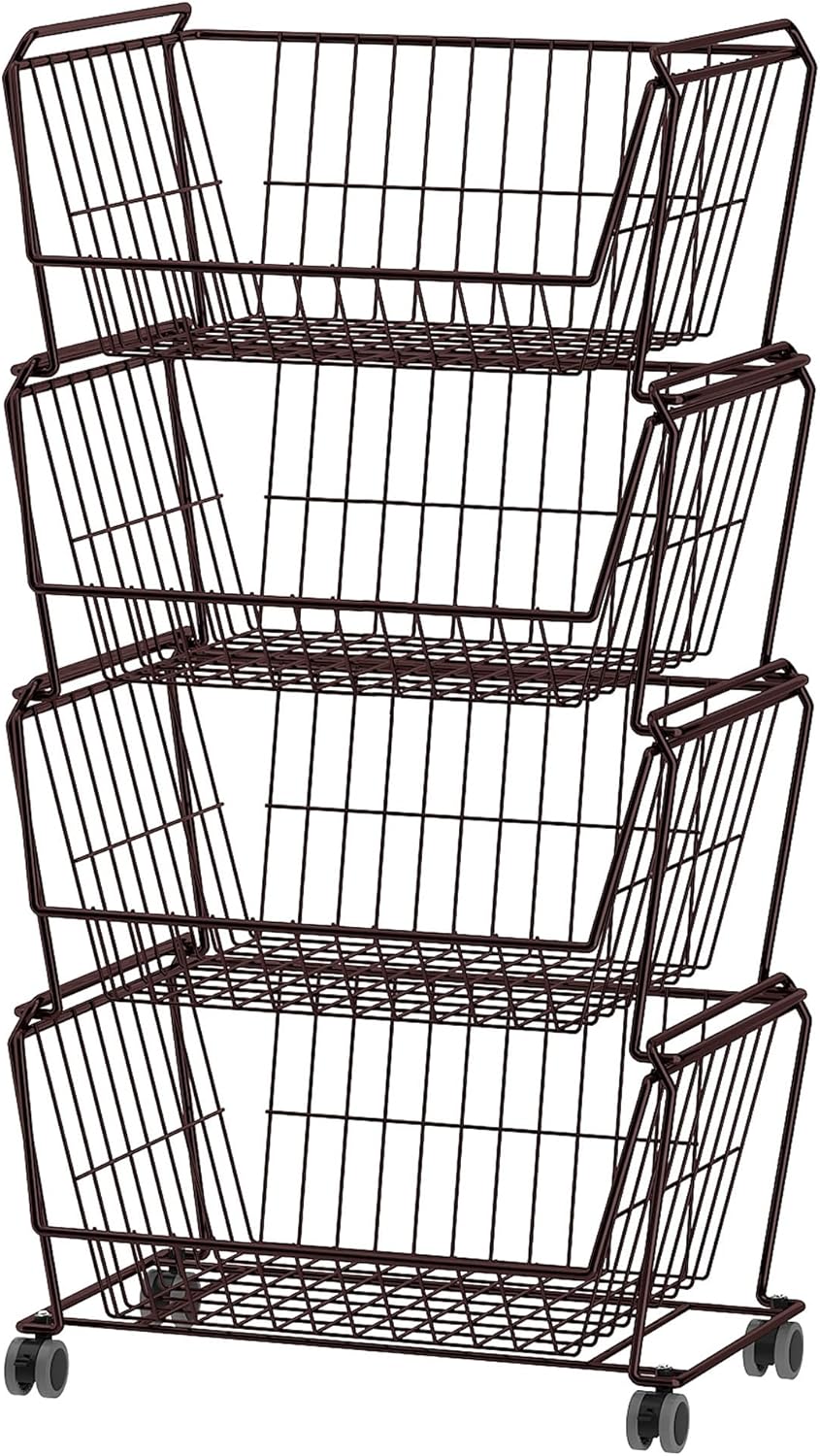 PUSDON 4-Tier Stackable Metal Storage Baskets for Home & Office