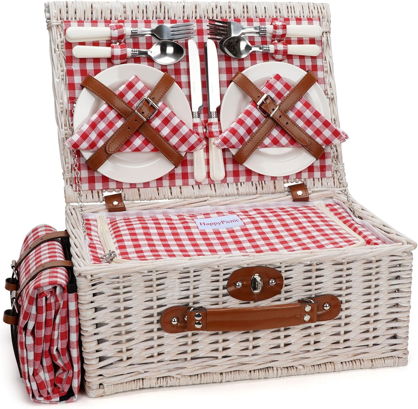 HappyPicnic Fitted Picnic Baskets Cooler Set for 4 with Blanket
