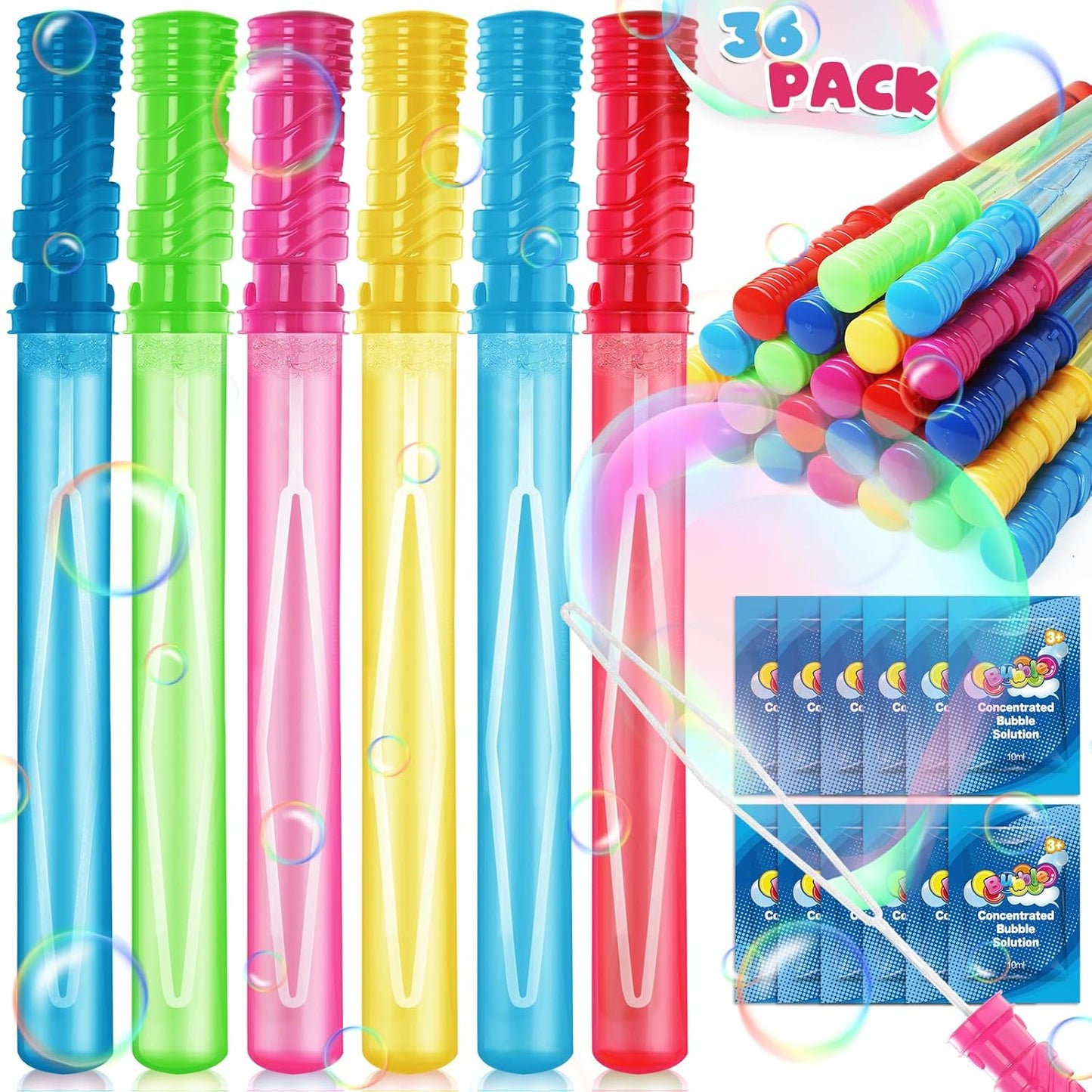 36 Pack 15in Bubble Wands with Refill Solutions for Fun