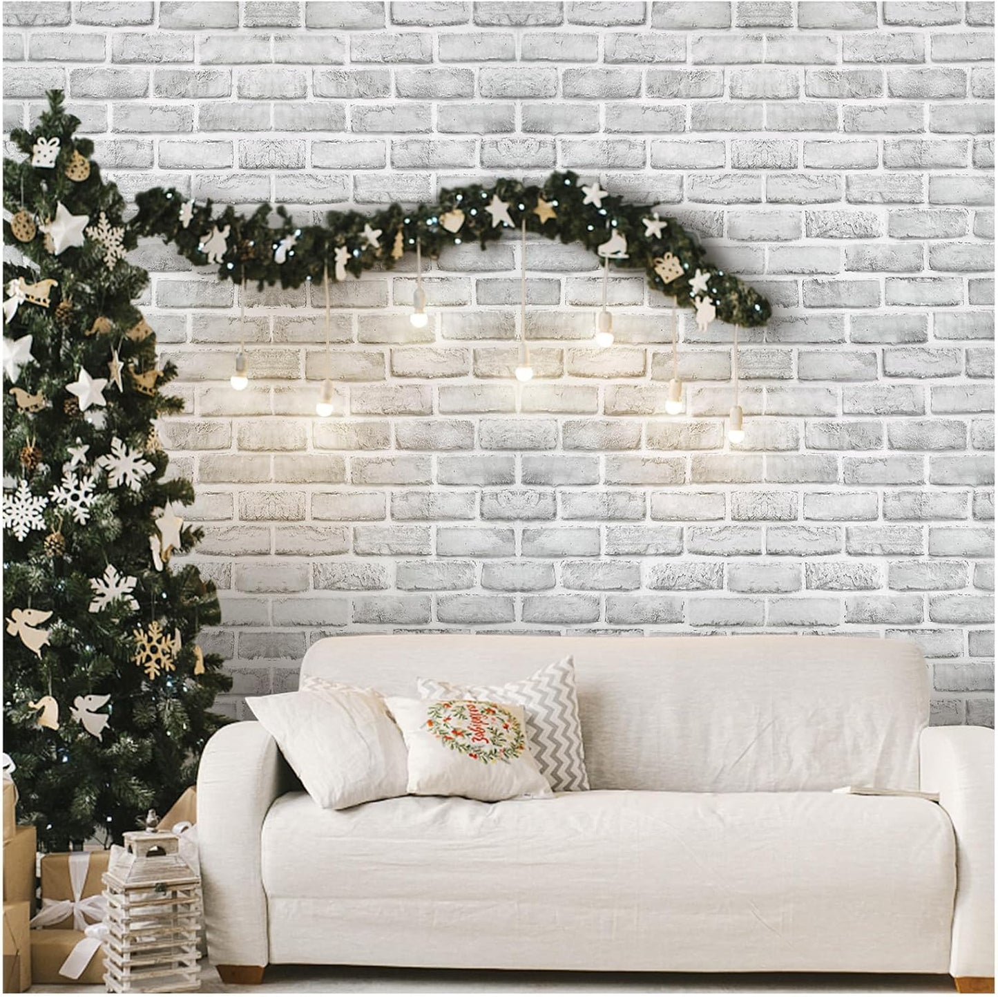 Coavas Brick Wallpaper Peel and Stick Light Grey Faux Design