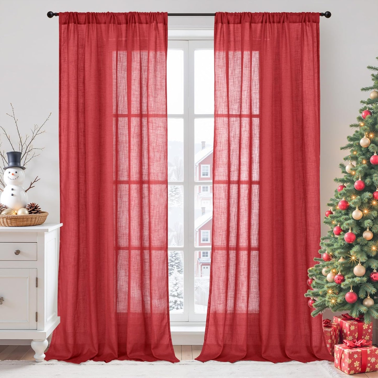 BGment Red Linen Curtains 90 Inch Length for Elegant Decor